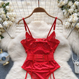 CHILLGIO Women Sexy Push Up Bodysuits Lingerie One Piece Bodycon Combination Catsuits Erotic Fashion Transparent Strappy Rompers