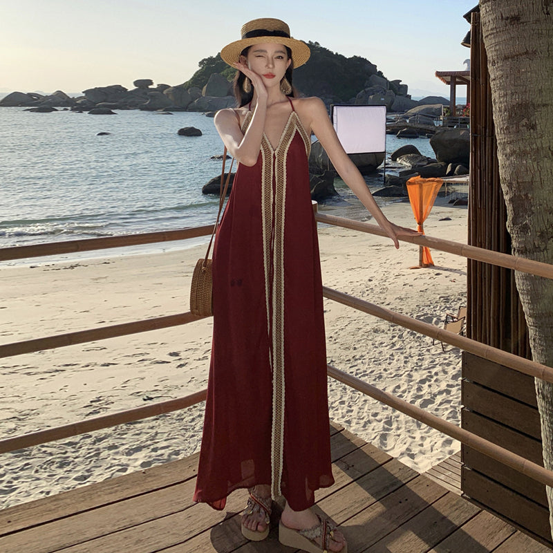 Women's Clothing Sanya Photography Thai Style Halterneck Beach Dress Travel