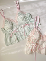 Bowknot hollow lace thin soft suspenders shorts sexy homewear suit summer pajamas two sets with bra pads with underpants