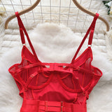 CHILLGIO Women Sexy Push Up Bodysuits Lingerie One Piece Bodycon Combination Catsuits Erotic Fashion Transparent Strappy Rompers