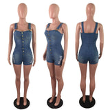 Women Jumpsuit Summer Fashion Thin Strap Buttoned Distressed Casual Sleeveless Pocket Design Streetwear Denim Romper Y2K