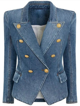 HIGH QUALITY Newest 2025 Designer Runway Blazer Women's Slim Fitting Double Breasted Lion Buttons Denim Jacket Mini Skirt