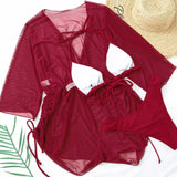 3 pieces Bikinis sets Sexy Triangle Cup Hanging Neck Swimwear Back Strap Graze High Cut Briefs Drawstring Swimsuits Bikinis