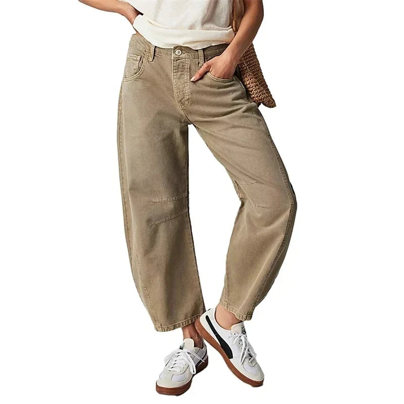 High Stretch Mid-Rise Jeans Fashion Wide Leg Shape Women Casual Baggy Mid Waist Denim Jeans