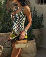 2025 New Luxury Design Women's Hollow Out One-piece Swimsuits And Skirt Geometry Print Sexy Bikini Fashion Beach Bathing Suit