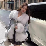 Womens Coats Spring 2025New 100%Natural Real Fox Fur Collar Fashion Short Denim Jacket Luxury Goose Down Puffer Jackets Clothing
