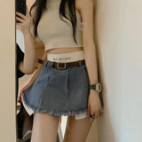 Gidyq Women High Waist Denim Skirts Summer Korean Fashion Patchwork Mini Skirts Streetwear Female Casual Tassels Jeans Skirts