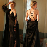 Wedding Bride Robe Set Women Sexy Lace Patchwork Nightgown Long Kimono Bath Gown Loose Suspender Nightdress Intimate Lingerie