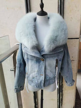 Womens Coats Spring 2025New 100%Natural Real Fox Fur Collar Fashion Short Denim Jacket Luxury Goose Down Puffer Jackets Clothing