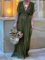 Deep V Neck Short Sleeve High Split Crochet Knitted Tunic Beach Cover Up Cover-ups Beach Dress Beach Wear Beachwear Female K5646