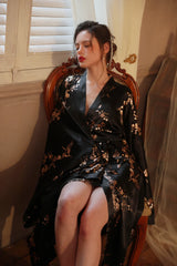 Bronzing Floral Kimono Robe Chinese Style Dress Big Sleeve Nightgown Lady Satin Homewear Bride Wedding Bathrobe Gown Loungewear