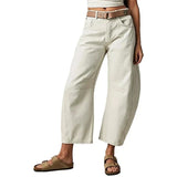 High Stretch Mid-Rise Jeans Fashion Wide Leg Shape Women Casual Baggy Mid Waist Denim Jeans