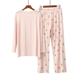 Women Soft Modal 2PCS Pajama Long Sleeve Printed Pijama Mujer Femme Loose Nightwear Suit Female Casual Homewear Pajama Set