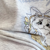 Modal Pajama Sets Sweet Cat Loose Long Sleeve Round Collar Bow Short T Shirt Women's Spring and Autumn Soft Sleepwear