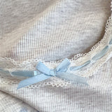 Modal Pajama Sets Sweet Cat Loose Long Sleeve Round Collar Bow Short T Shirt Women's Spring and Autumn Soft Sleepwear