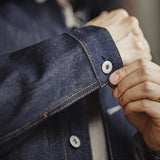 Maden Retro Men's 16.5oz Denim Jackets Heavyweight Cotton Lapel Jacket Solid Color Printed Classic Coat for Autumn Outerwear