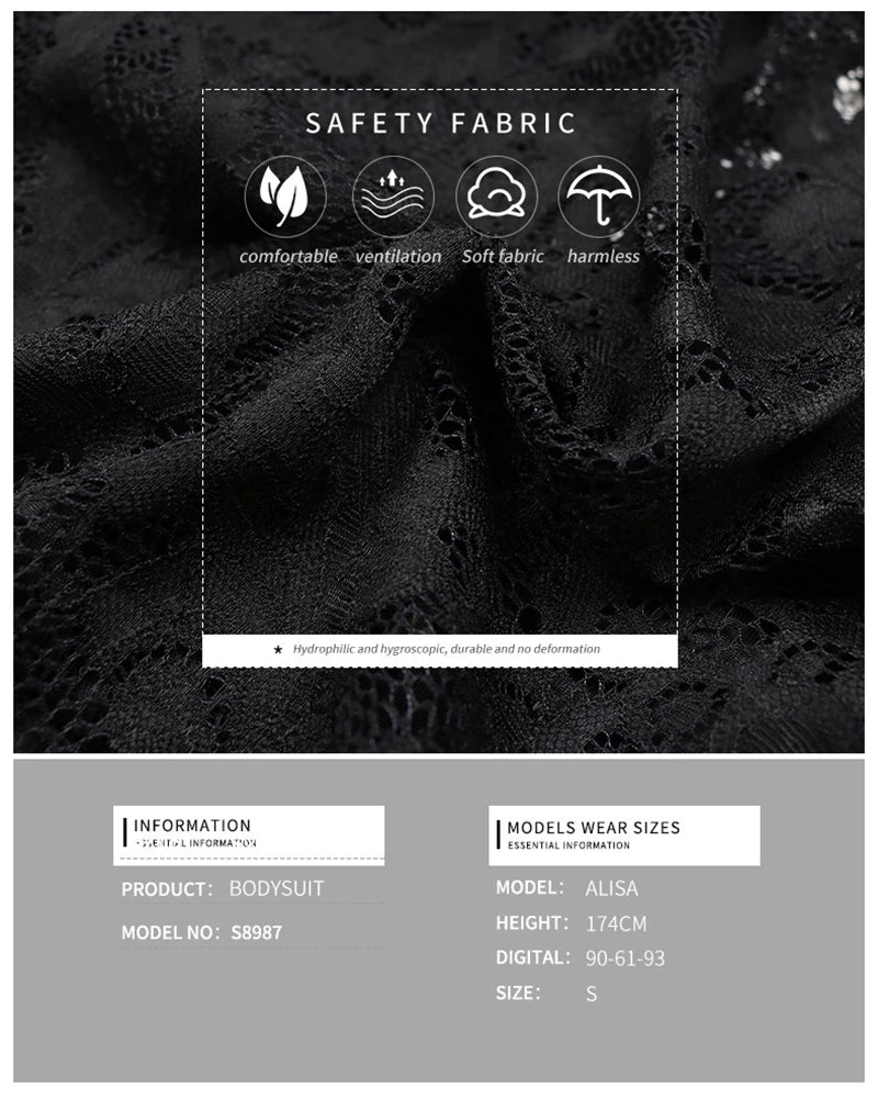 Womens Lace Essential Bodysuit Jumpsuit Deep V Neck Long Sleeve Slim Fit Stretch T-shirt Sheer Skinny Romper Nightwear Clubwear