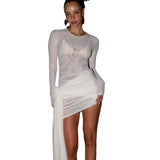 2025 new 1 Piece Cover-Ups Bikinis Sexy Women Swimsuits Swimwear Female White Bikini Set Bathing Suit Swimming Suits Mesh Dress