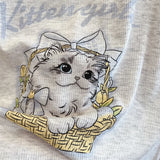 Modal Pajama Sets Sweet Cat Loose Long Sleeve Round Collar Bow Short T Shirt Women's Spring and Autumn Soft Sleepwear