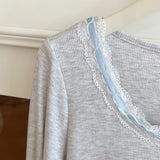 Modal Pajama Sets Sweet Cat Loose Long Sleeve Round Collar Bow Short T Shirt Women's Spring and Autumn Soft Sleepwear