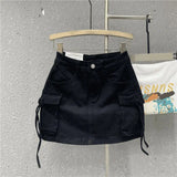 Zipper Fly Denim SKirts with Button Women's Denim Cargo Skirts with Pockets Sexy Mini A-line Jean Skirts Female Streetwear