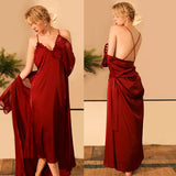 Wedding Bride Robe Set Women Sexy Lace Patchwork Nightgown Long Kimono Bath Gown Loose Suspender Nightdress Intimate Lingerie