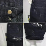 Summer Men Ripped Patchwork Denim Shorts Straight Button Zipper Pockets Shorts Knee-Length Denim Short Pants