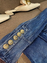 New Arrival Jeans Coat Double-breasted Long Sleeve Jacket Women Fashion Streetwear Denim Blazer