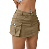 Denim Skirt with Pockets Stylish Women's Denim Cargo Skirt with Button Fly Pockets Low Waist Mini Jean Skirt for Streetwear