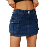 Denim Skirt with Pockets Stylish Women's Denim Cargo Skirt with Button Fly Pockets Low Waist Mini Jean Skirt for Streetwear
