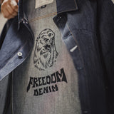 Maden Retro Men's 16.5oz Denim Jackets Heavyweight Cotton Lapel Jacket Solid Color Printed Classic Coat for Autumn Outerwear