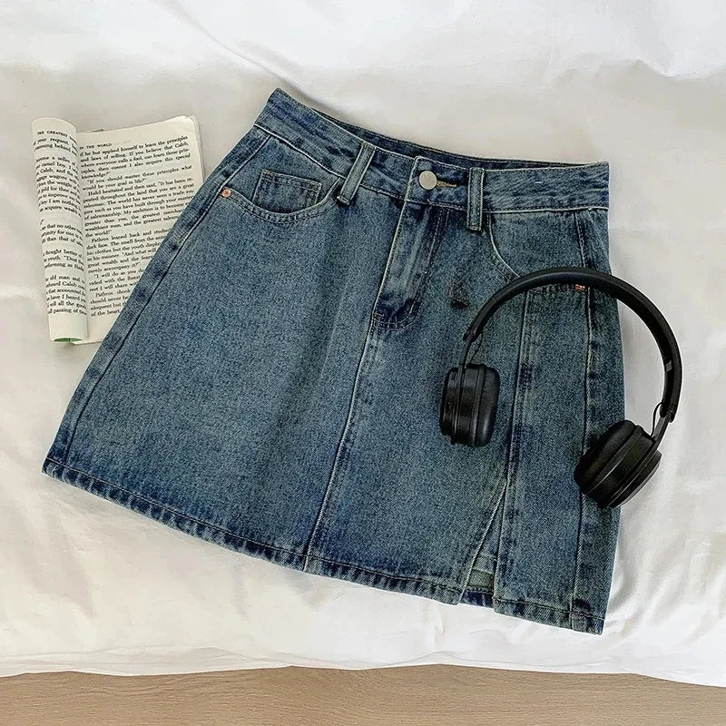 Y2k Denim Mini Skirts For Women Korean Style Summer 2023 Sexy Female Wide Leg Jeans Skirt Casual Vintage Blue Black High Quality