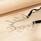 IngeSight.Z Sexy Full Rhinestones Imitation Pearl Tassel Leg Thigh Chain for Women Simple Adjustable Elastic Band Body Chain