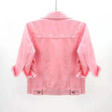 2024 New Women Spring Autumn Denim Jacket Tops Pink Color Solid Short Multicolor Feminino Three Quarter Sleeve Jean Jacket
