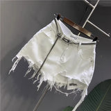 2024 New Korean White Raw Irregular Denim Skirt Women's Anti-Walk Naked Hole Pocket Exposed Short Skirt