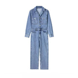Autumn Denim Jumpsuit for Women Overalls Woman Jean Overalls Long Sleeve Elegant Jumpsuits Y2k Streetwear 2024 Turn Down Collar