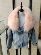 Womens Coats Spring 2025New 100%Natural Real Fox Fur Collar Fashion Short Denim Jacket Luxury Goose Down Puffer Jackets Clothing