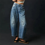 High Stretch Mid-Rise Jeans Fashion Wide Leg Shape Women Casual Baggy Mid Waist Denim Jeans