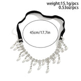 IngeSight.Z Sexy Full Rhinestones Imitation Pearl Tassel Leg Thigh Chain for Women Simple Adjustable Elastic Band Body Chain