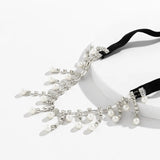 IngeSight.Z Sexy Full Rhinestones Imitation Pearl Tassel Leg Thigh Chain for Women Simple Adjustable Elastic Band Body Chain