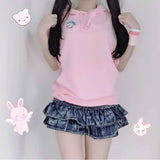 2024 New Women's Sexy Denim Skirt DS Bar DJ Nightclub Female Ruffles Super Short Mini Skirt Pleated Skirt