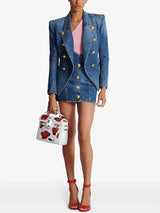 HIGH QUALITY Newest 2025 Designer Runway Blazer Women's Slim Fitting Double Breasted Lion Buttons Denim Jacket Mini Skirt