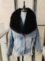 Womens Coats Spring 2025New 100%Natural Real Fox Fur Collar Fashion Short Denim Jacket Luxury Goose Down Puffer Jackets Clothing