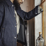 Maden Retro Men's 16.5oz Denim Jackets Heavyweight Cotton Lapel Jacket Solid Color Printed Classic Coat for Autumn Outerwear