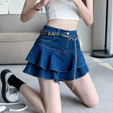 Vintage Denim Mini Skirts Women Summer Sexy Solid Colour Ball Gown Skirts Jeans Female Casual Pocket Slim A-line Mini Skirts