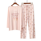 Women Soft Modal 2PCS Pajama Long Sleeve Printed Pijama Mujer Femme Loose Nightwear Suit Female Casual Homewear Pajama Set