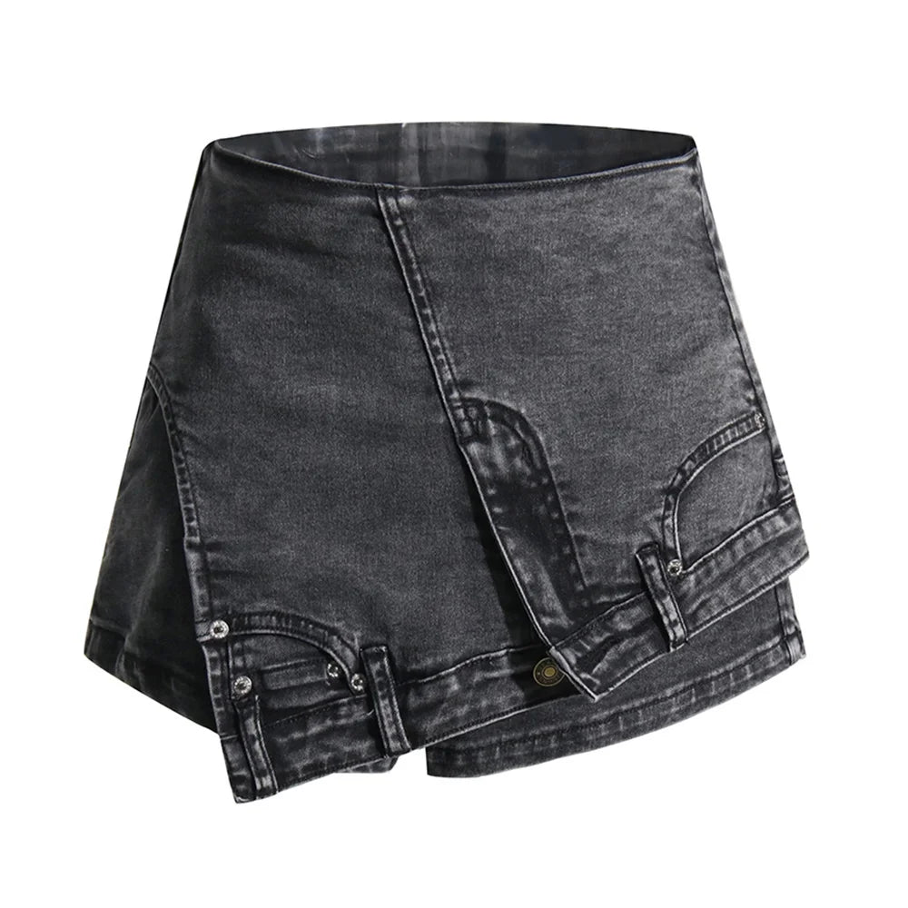 TWOTWINSTYLE Patchwork Pocket Irregular Chic Denim Shorts For Women High Waist Spliced Zipper Designer Short Pants Female New