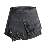 TWOTWINSTYLE Patchwork Pocket Irregular Chic Denim Shorts For Women High Waist Spliced Zipper Designer Short Pants Female New