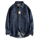Spring New American Retro Heavyweight Denim Cargo Striped Shirt Men's Fashion 100% Cotton Washed Old Casual Blouses Thin Jacket
