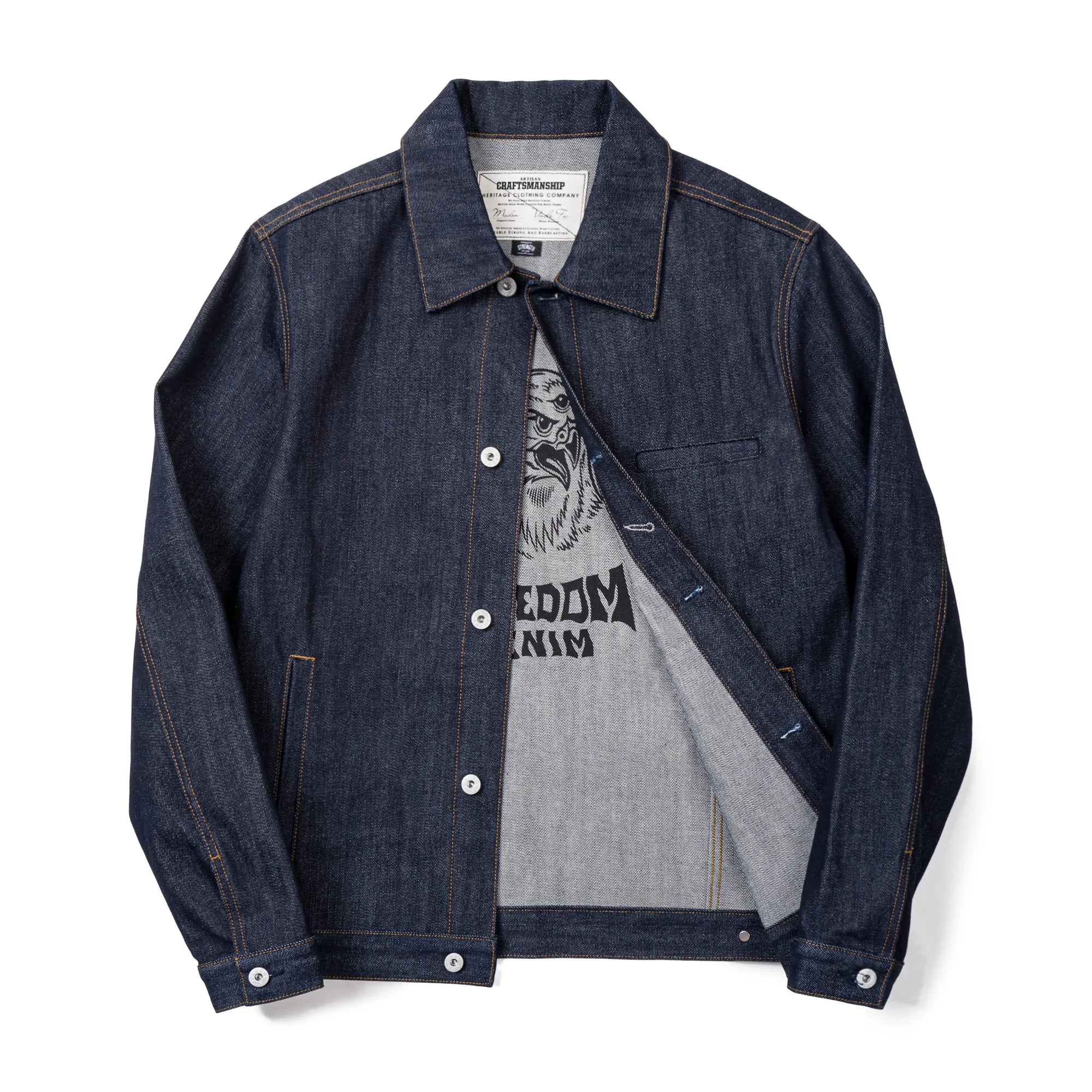 Maden Retro Men's 16.5oz Denim Jackets Heavyweight Cotton Lapel Jacket Solid Color Printed Classic Coat for Autumn Outerwear